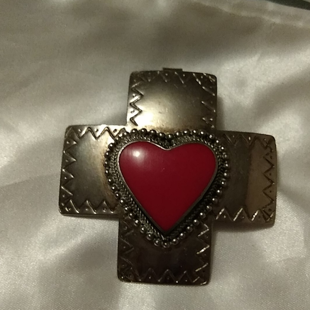 Silver & red cross pendant